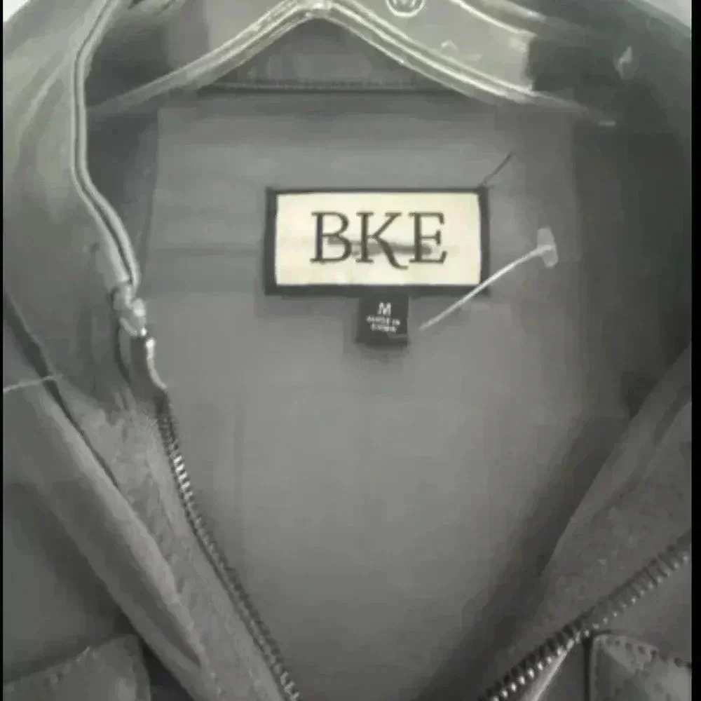 BKE Moto Jacket Faux Leather Dark Gray Lace Mesh Full Zip Pockets Size Medium - Picture 3 of 4
